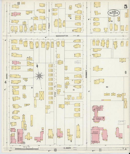 Sanborn Fire Insurance Map from Batavia, Genesee County, New York (1901), Sheet #0005 - Historic Sanborn Fire Insurance Map Print, vintage old map wall art, antique decor, genealogy gift, New York New York map