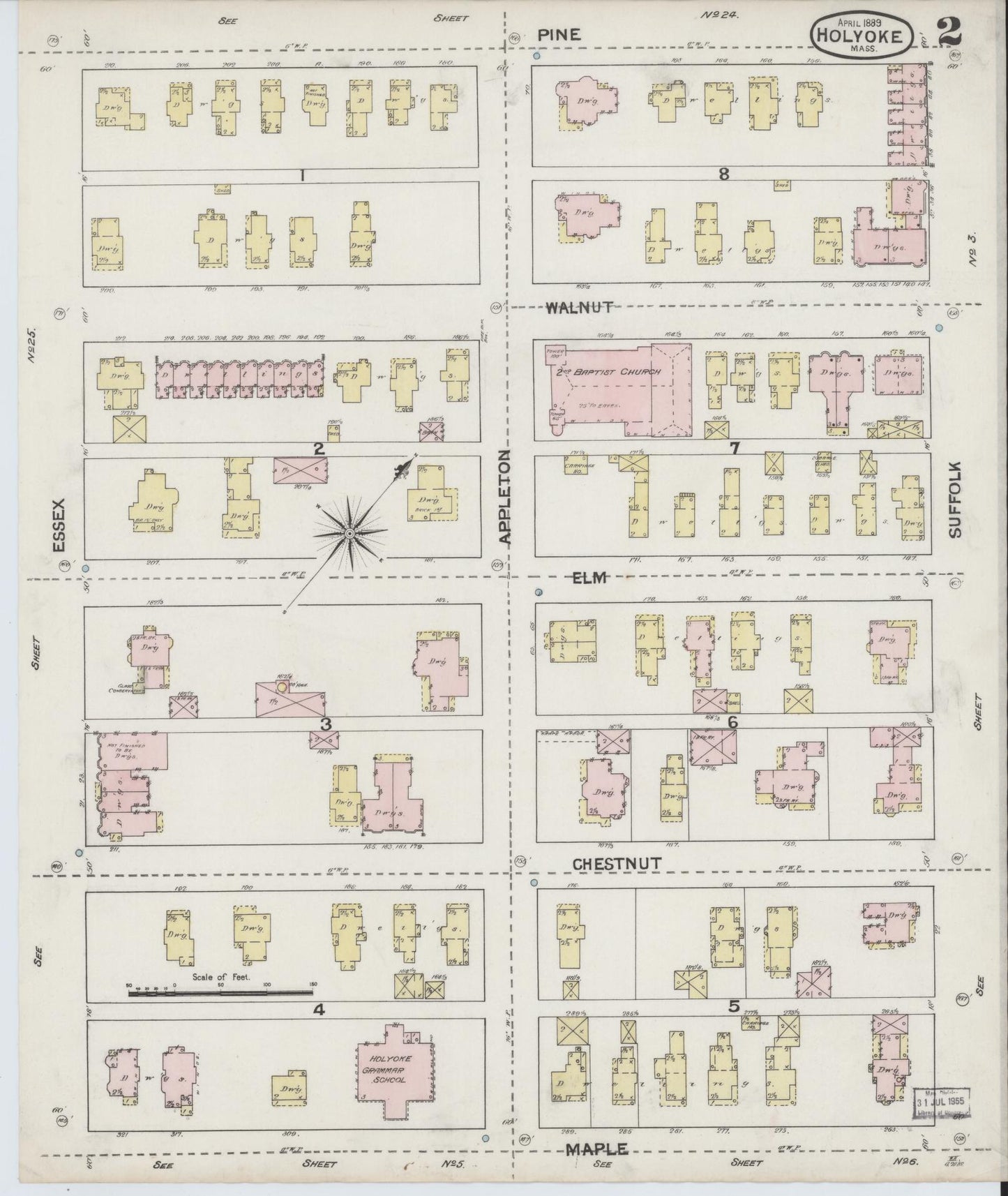 Sanborn Fire Insurance Map from Holyoke, Hampden County, Massachusetts (1889), Sheet #0002 - Complete Map Set gallery image, historic Sanborn map, vintage wall art, Massachusetts Massachusetts