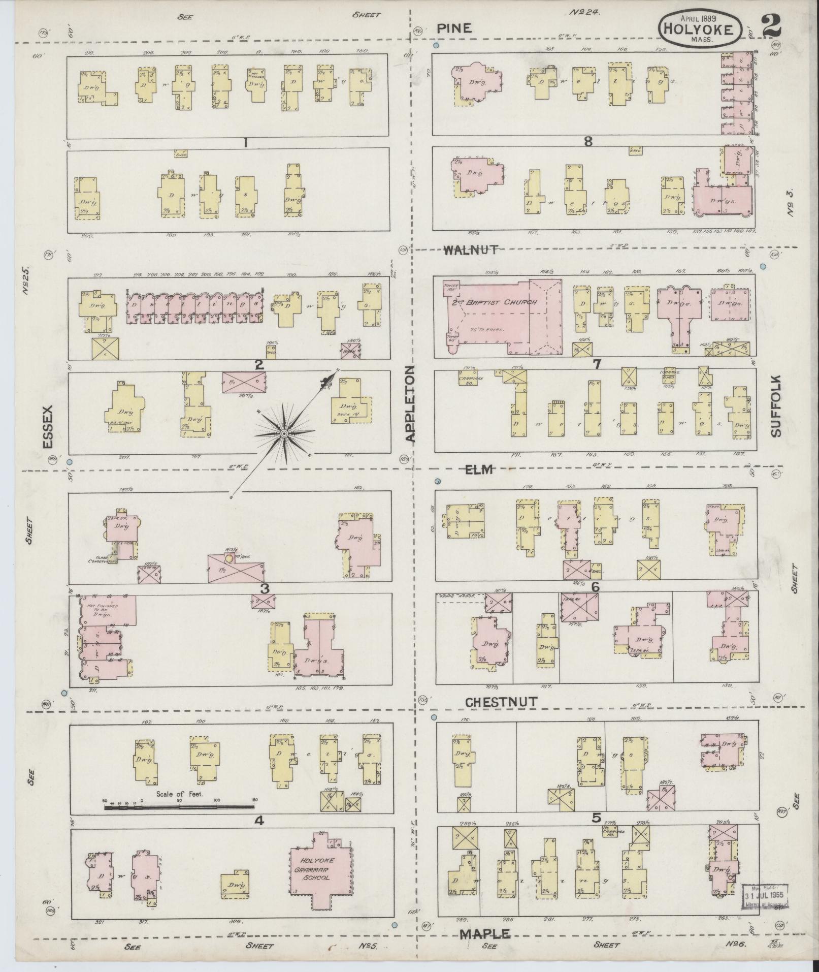 Sanborn Fire Insurance Map from Holyoke, Hampden County, Massachusetts (1889), Sheet #0002 - Complete Map Set gallery image, historic Sanborn map, vintage wall art, Massachusetts Massachusetts