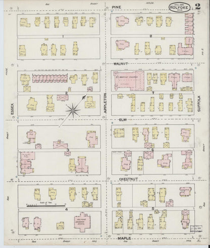 Sanborn Fire Insurance Map from Holyoke, Hampden County, Massachusetts (1889), Sheet #0002 - Complete Map Set gallery image, historic Sanborn map, vintage wall art, Massachusetts Massachusetts