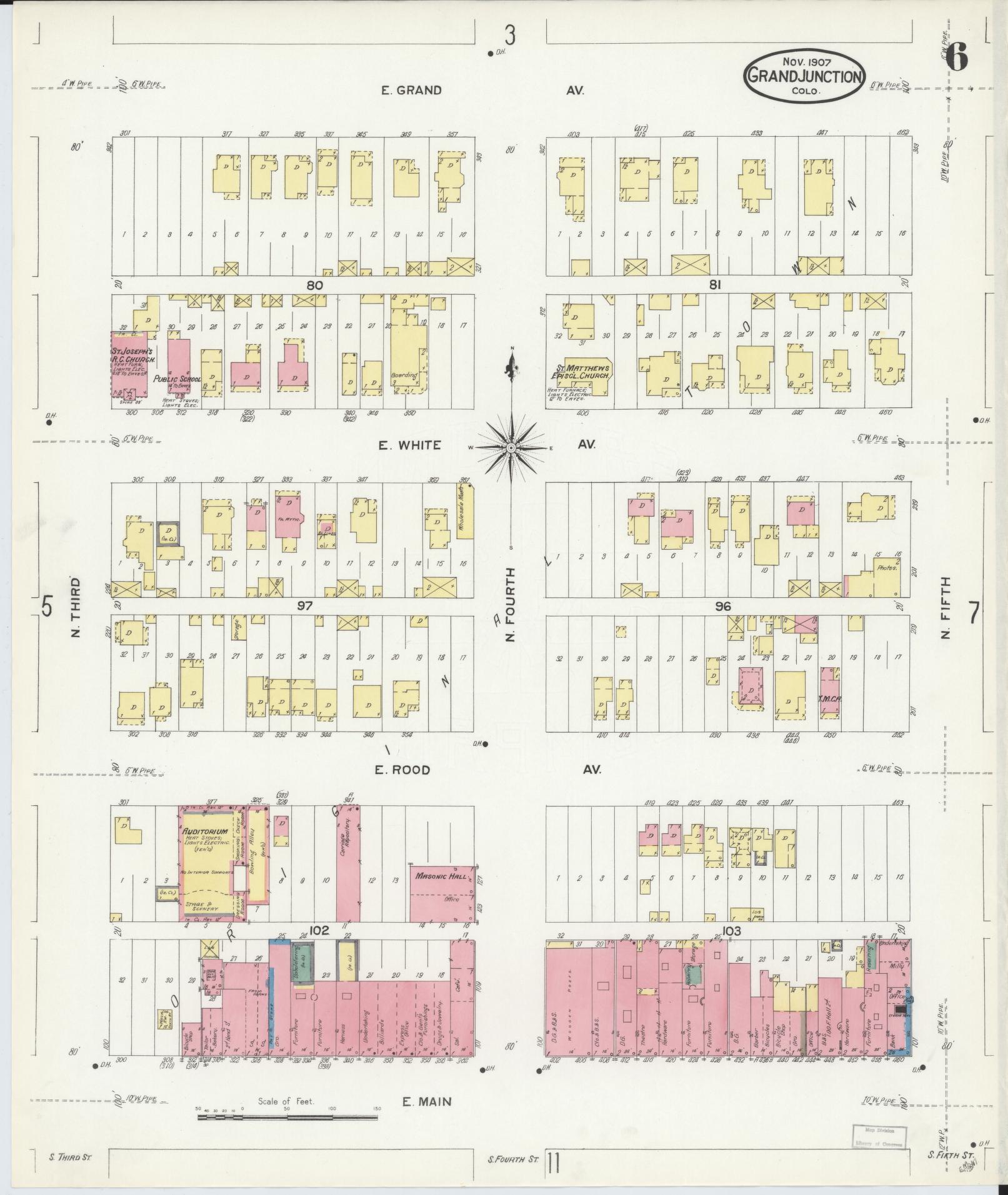 Sanborn Fire Insurance Map from Grand Junction, Mesa County, Colorado (1907), Sheet #0006 - Complete Map Set gallery image, historic Sanborn map, vintage wall art, Colorado Colorado