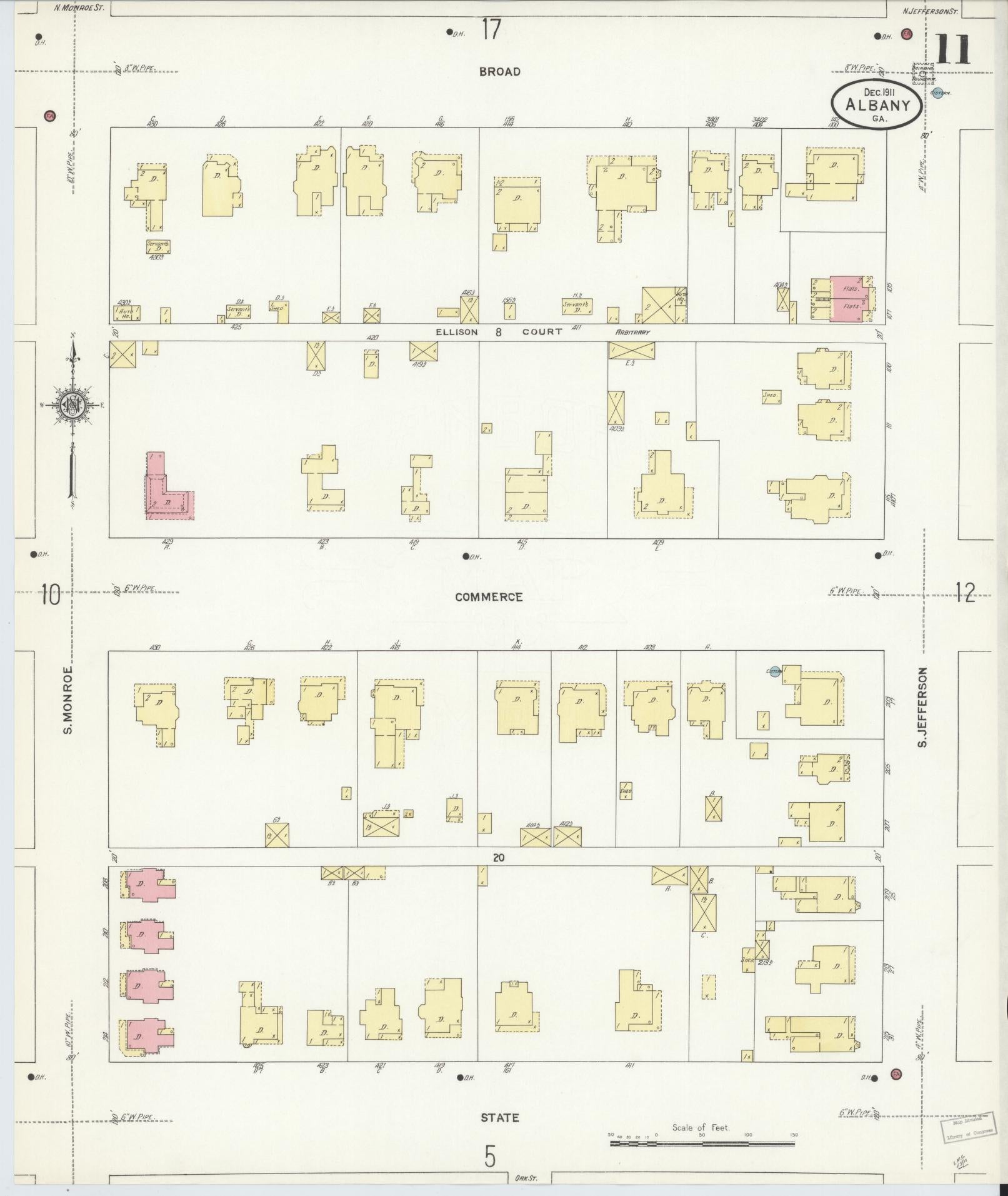 Sanborn Fire Insurance Map from Albany, Dougherty County, Georgia (1911), Sheet #0011 - Complete Map Set gallery image, historic Sanborn map, vintage wall art, Georgia Georgia