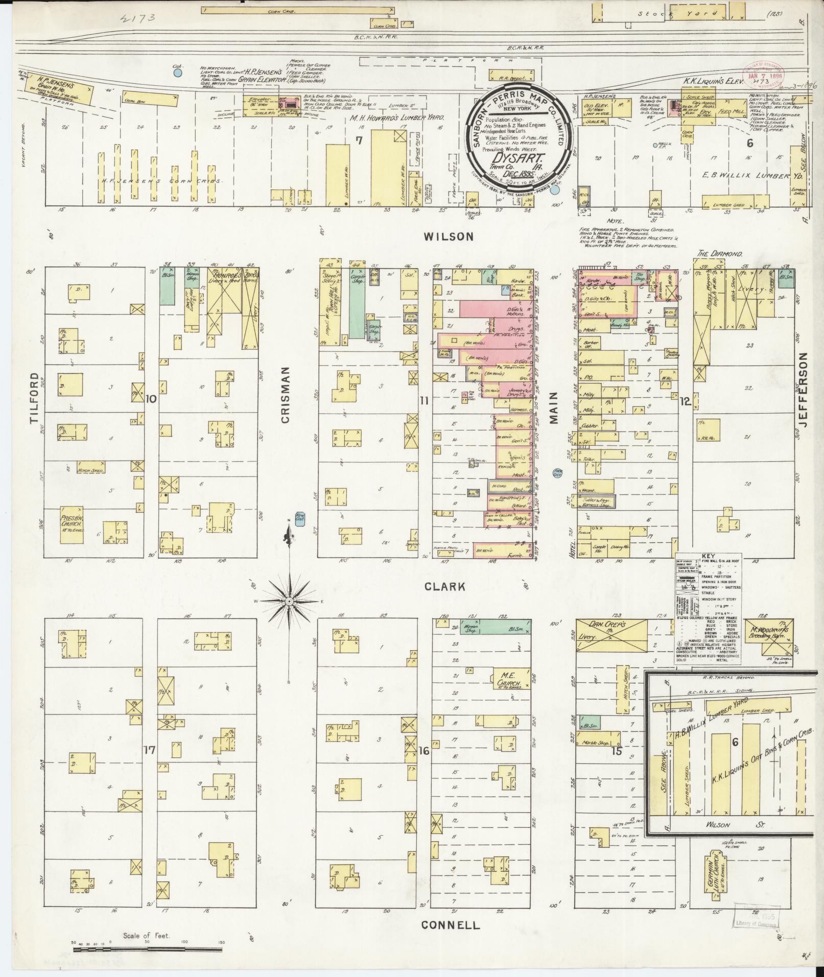 Sanborn Fire Insurance Map from Dysart, Tama County, Iowa (1895), Sheet #0001 - Historic Sanborn Fire Insurance Map Print, vintage old map wall art