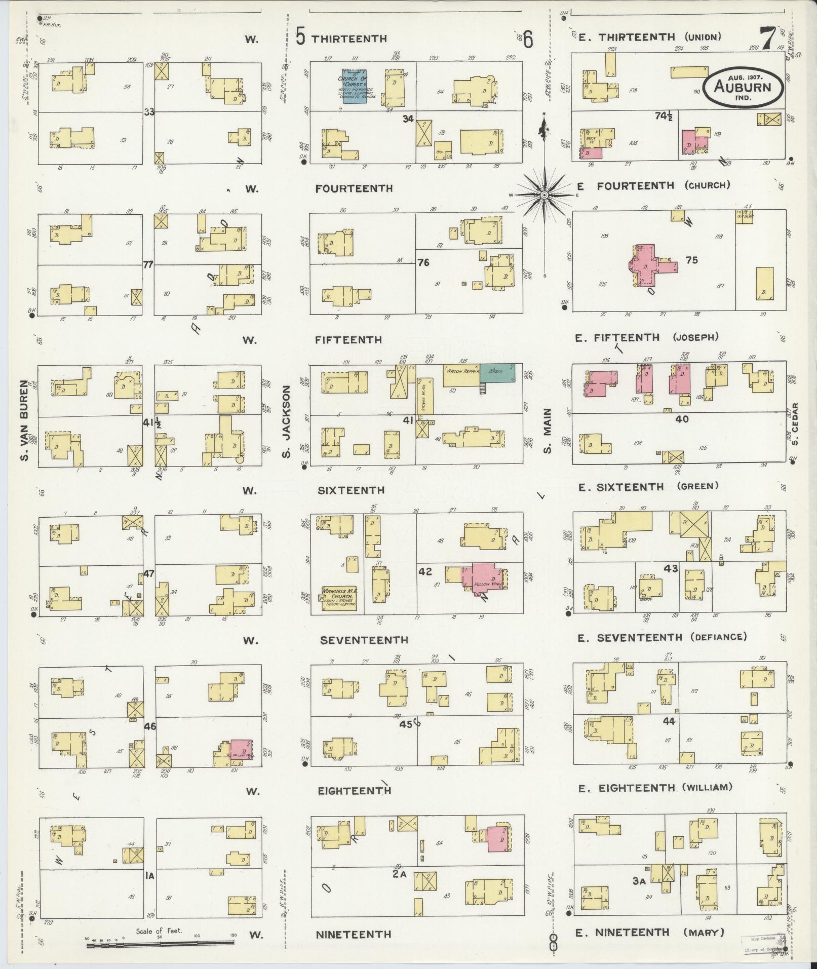 Sanborn Fire Insurance Map from Auburn, De Kalb County, Indiana (1907), Sheet #0007 - Complete Map Set gallery image, historic Sanborn map, vintage wall art, Indiana Indiana