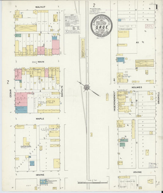 Sanborn Fire Insurance Map from Gage, Ellis County, Oklahoma (1909), Sheet #0001 - Complete Map Set gallery image, historic Sanborn map, vintage wall art, Oklahoma Oklahoma