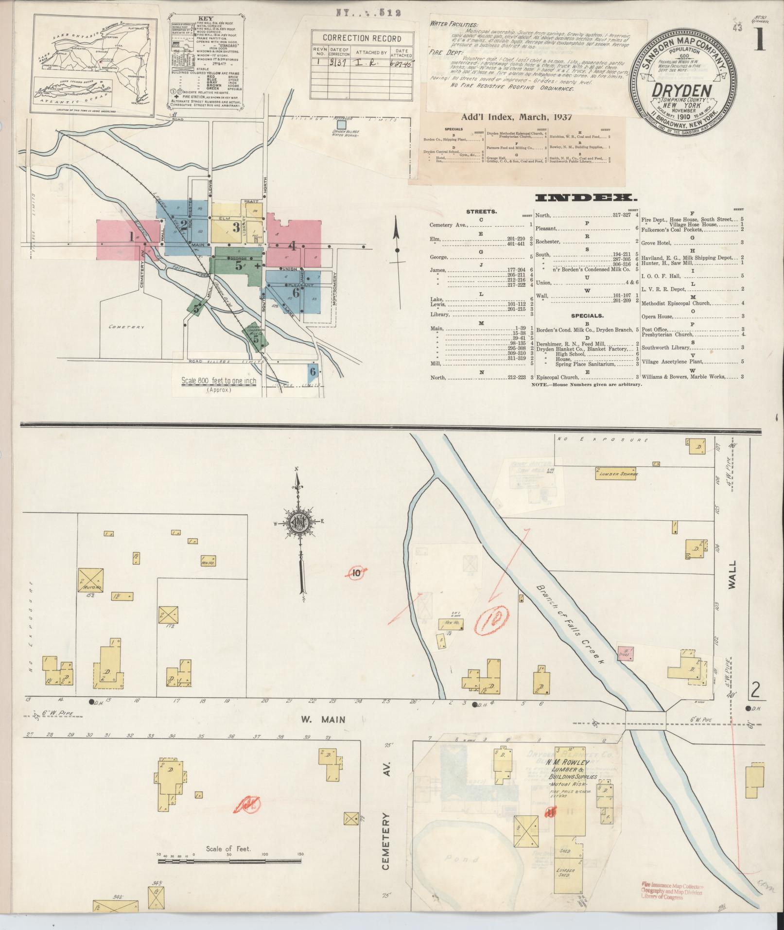 Sanborn Fire Insurance Map from Dryden, Tompkins County, New York. (1937) – Historic Sanborn Fire Insurance Map Print