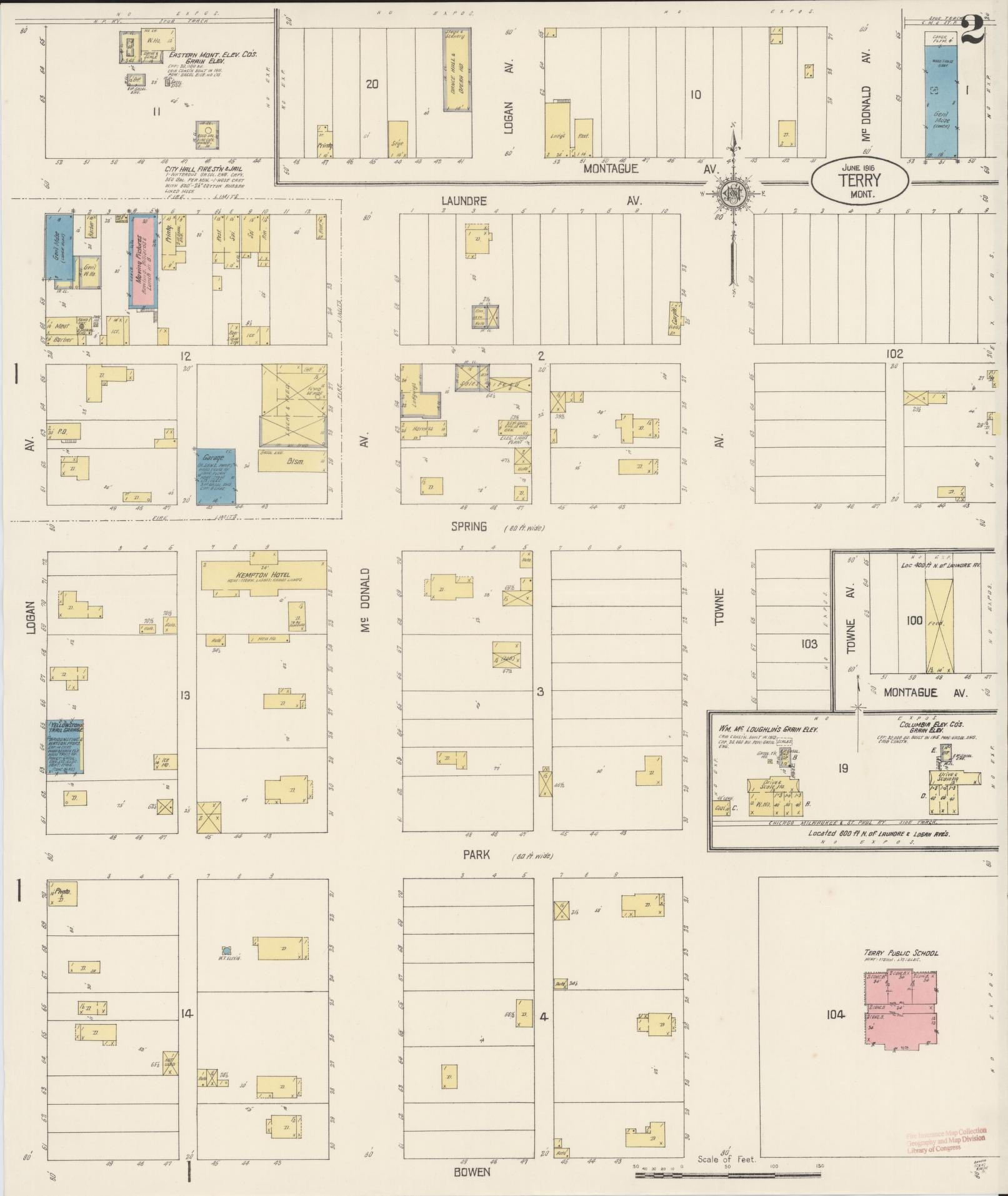 Sanborn Fire Insurance Map from Terry, Prairie County, Montana (1916), Sheet #0002 - Complete Map Set gallery image, historic Sanborn map, vintage wall art, Montana Montana