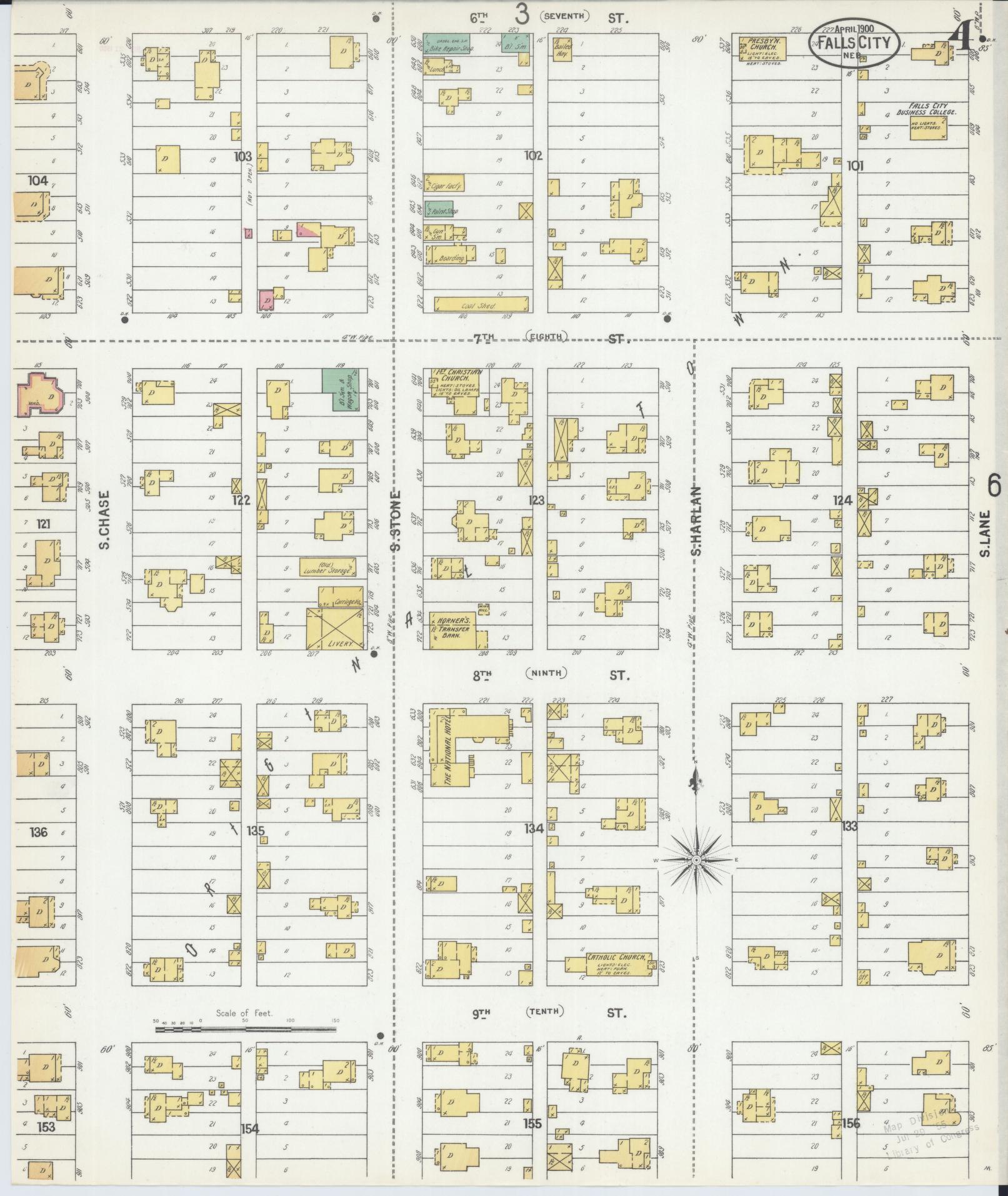 Sanborn Fire Insurance Map from Falls City, Richardson County, Nebraska (1900), Sheet #0004 - Complete Map Set gallery image, historic Sanborn map, vintage wall art, Nebraska Nebraska