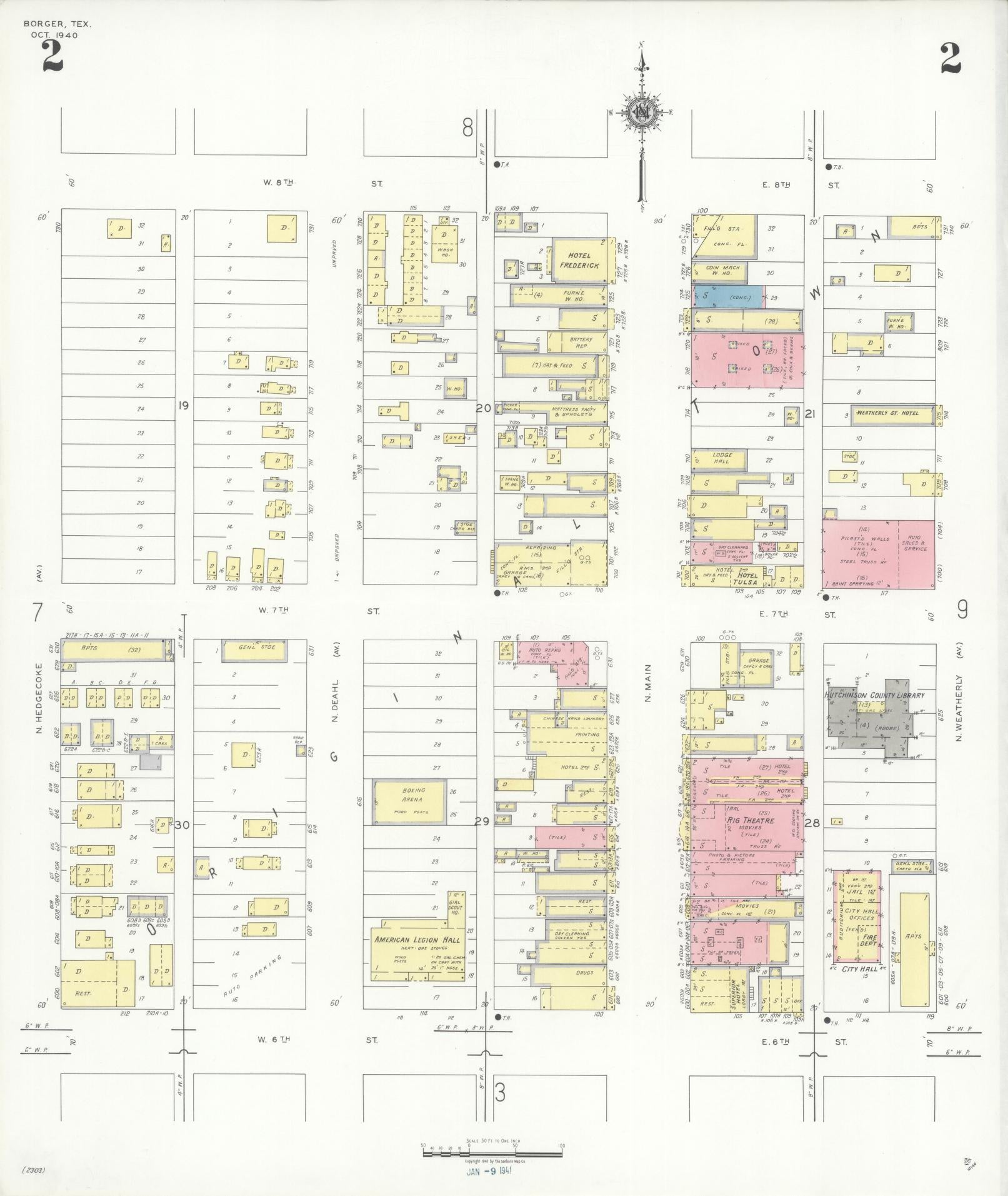 Sanborn Fire Insurance Map from Borger, Hutchinson County, Texas (1940), Sheet #0002 - Historic Sanborn Fire Insurance Map Print, vintage old map wall art, antique decor, genealogy gift, Texas Texas map