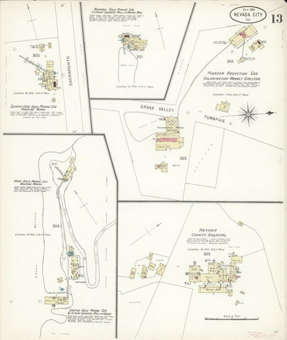 Sanborn Fire Insurance Map from Nevada City, Nevada County, California (1898), Sheet #0013 - Complete Map Set gallery image, historic Sanborn map, vintage wall art, California California