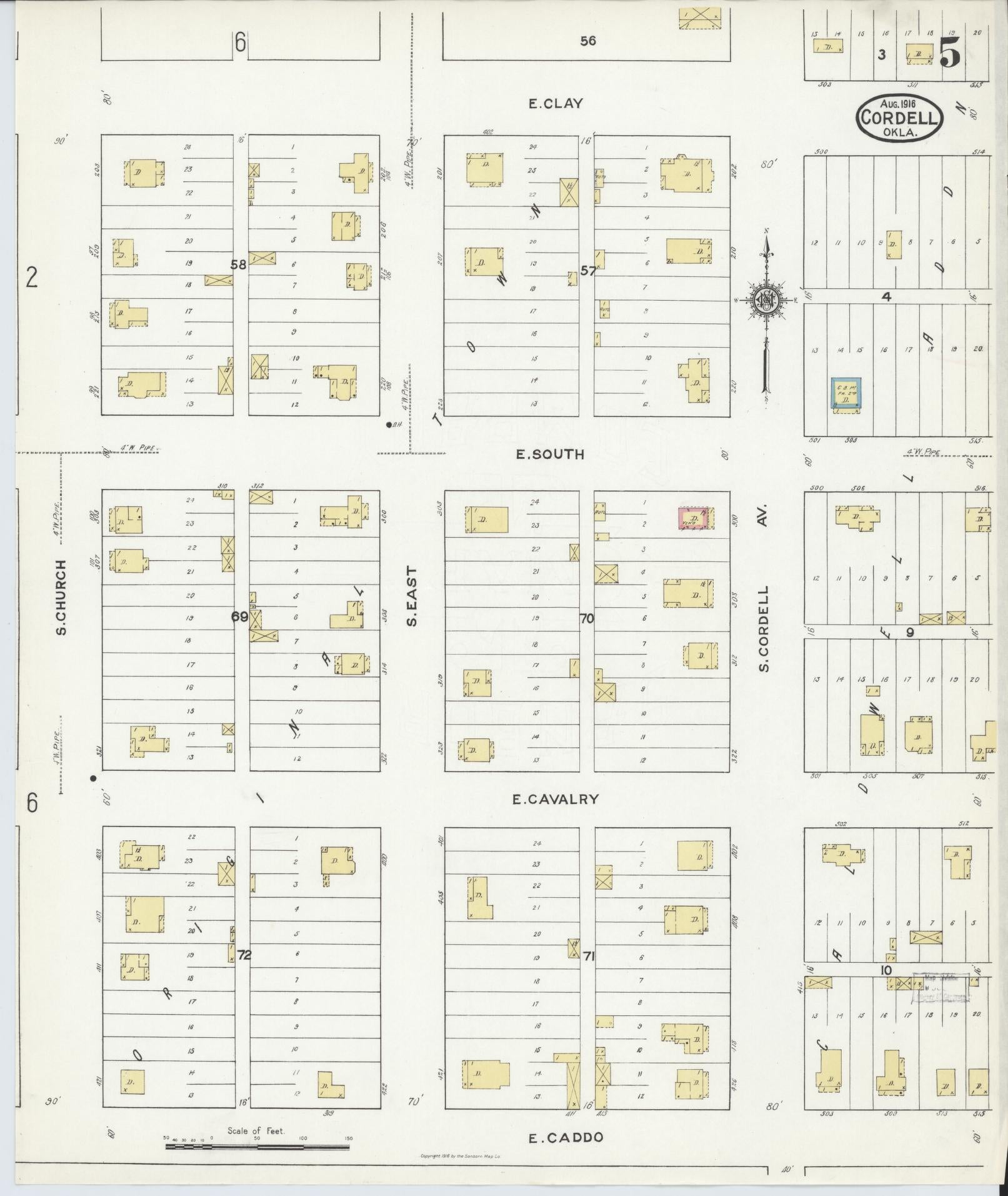 Sanborn Fire Insurance Map from Cordell, Washita County, Oklahoma (1916), Sheet #0005 - Historic Sanborn Fire Insurance Map Print, vintage old map wall art, antique decor, genealogy gift, Oklahoma Oklahoma map