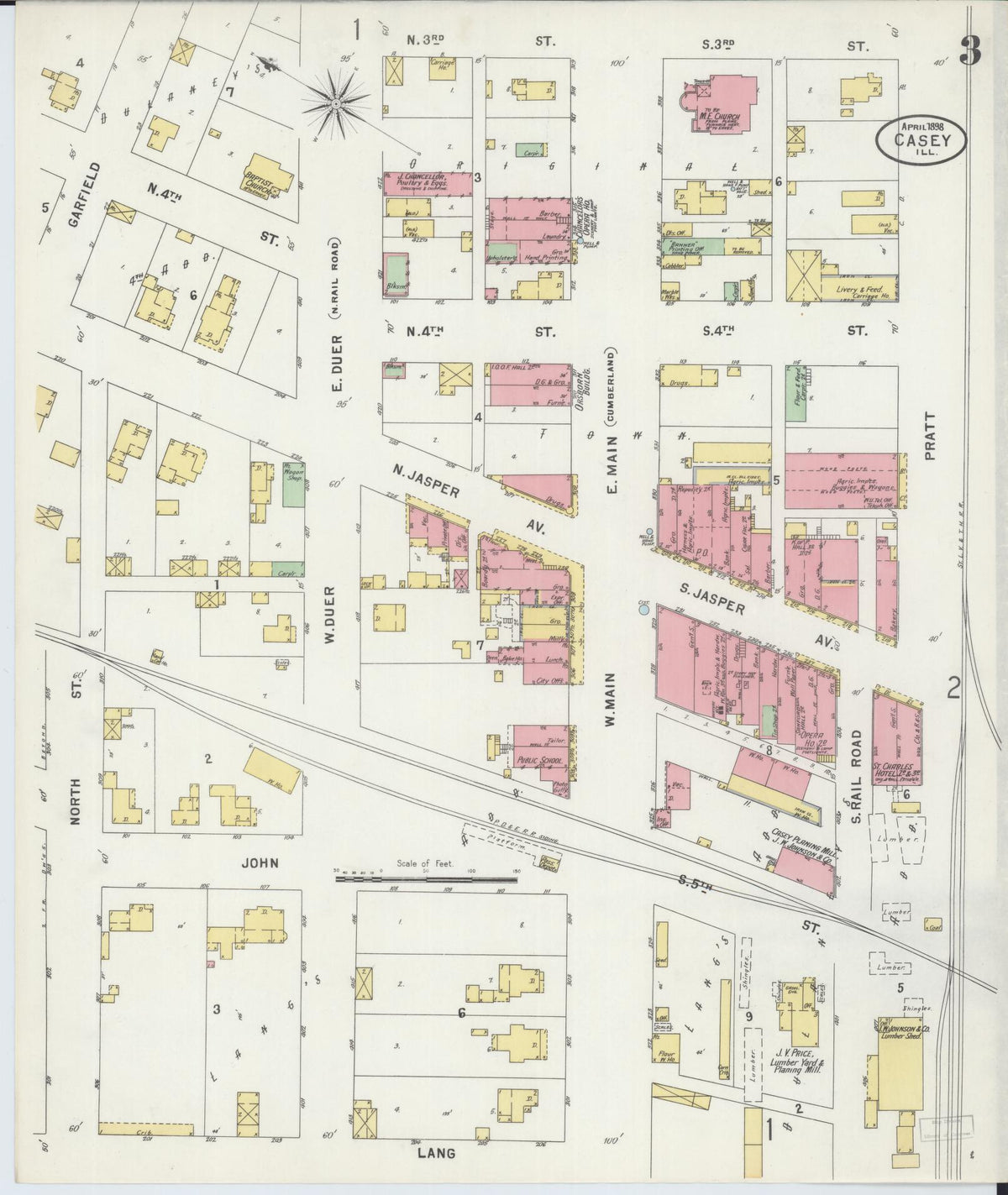 Sanborn Fire Insurance Map from Casey, Clark County, Illinois (1898), Sheet #0003 - Historic Sanborn Fire Insurance Map Print, vintage old map wall art, antique decor, genealogy gift, Illinois Illinois map