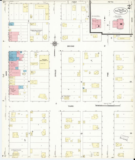 Sanborn Fire Insurance Map from Halstead, Harvey County, Kansas (1914), Sheet #0002 - Historic Sanborn Fire Insurance Map Print, vintage old map wall art, antique decor, genealogy gift, Kansas Kansas map