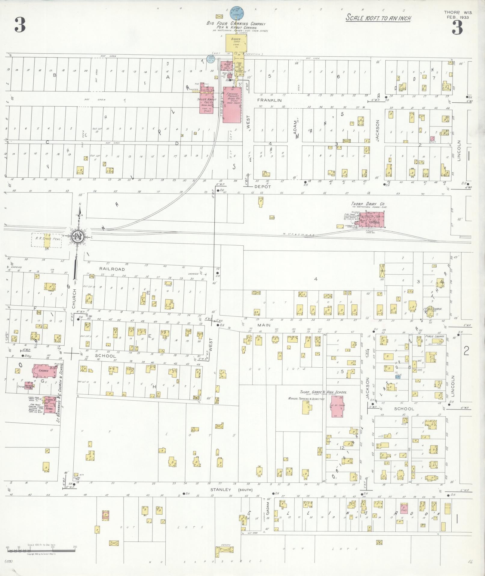 Sanborn Fire Insurance Map from Thorpe, Clark County, Wisconsin (1933), Sheet #0003 - Complete Map Set gallery image, historic Sanborn map, vintage wall art, Wisconsin Wisconsin