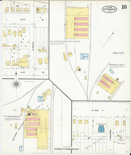 Sanborn Fire Insurance Map from Hutchinson, Reno County, Kansas (1905), Sheet #0018 - Complete Map Set gallery image, historic Sanborn map, vintage wall art, Kansas Kansas