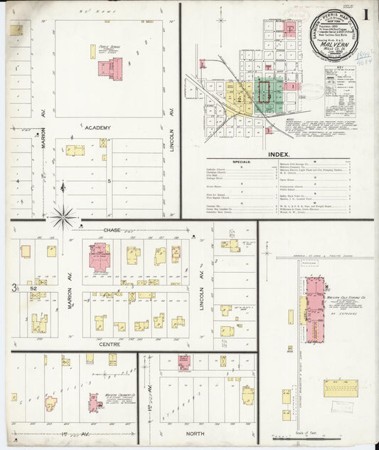 Sanborn Fire Insurance Map from Malvern, Mills County, Iowa (1899), Sheet #0001 - Historic Sanborn Fire Insurance Map Print, vintage old map wall art