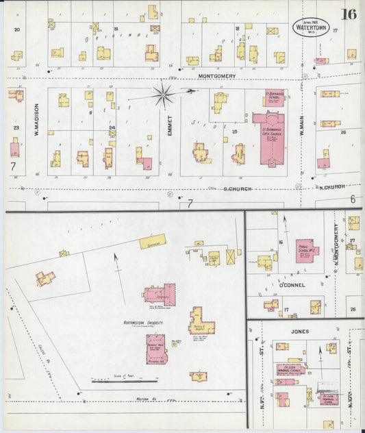 Sanborn Fire Insurance Map from Watertown, Jefferson County, Wisconsin (1901), Sheet #0016 - Historic Sanborn Fire Insurance Map Print, vintage old map wall art, antique decor, genealogy gift, Wisconsin Wisconsin map