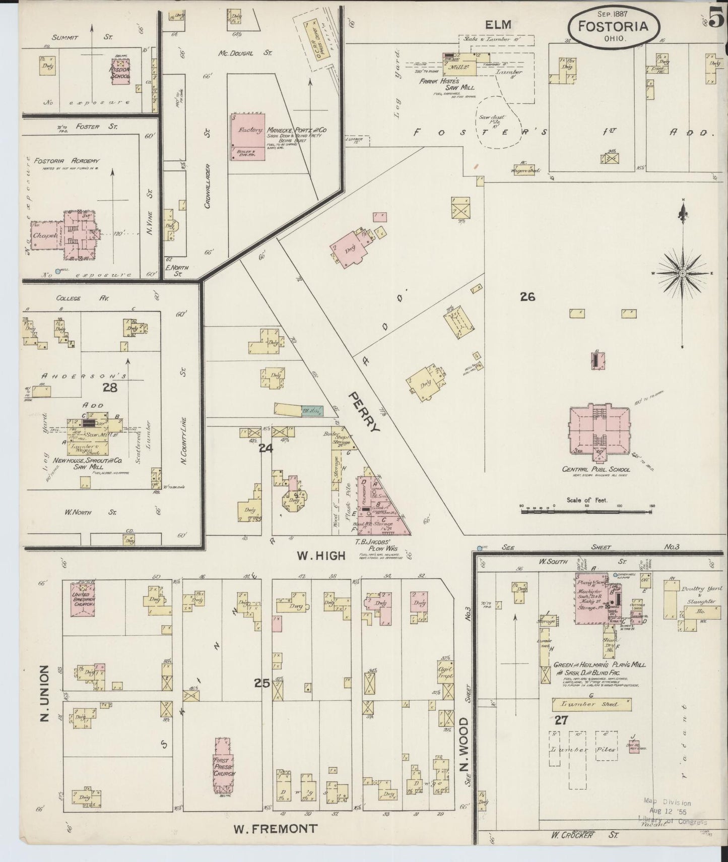 Sanborn Fire Insurance Map from Fostoria, Seneca, Hancock, And Wood Counties, Ohio (1887), Sheet #0005 - Historic Sanborn Fire Insurance Map Print, vintage old map wall art, antique decor, genealogy gift, Ohio Ohio map