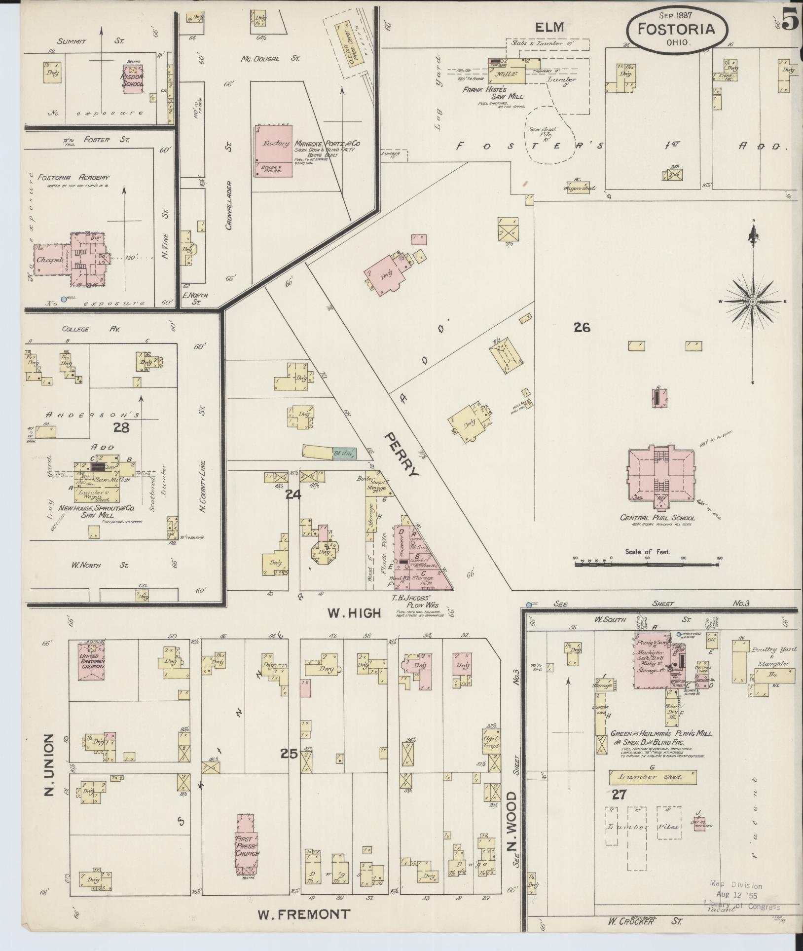 Sanborn Fire Insurance Map from Fostoria, Seneca, Hancock, And Wood Counties, Ohio (1887), Sheet #0005 - Historic Sanborn Fire Insurance Map Print, vintage old map wall art, antique decor, genealogy gift, Ohio Ohio map