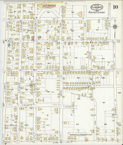 Sanborn Fire Insurance Map from Florence, Florence County, South Carolina (1918), Sheet #0010 - Complete Map Set gallery image, historic Sanborn map, vintage wall art, South Carolina South Carolina