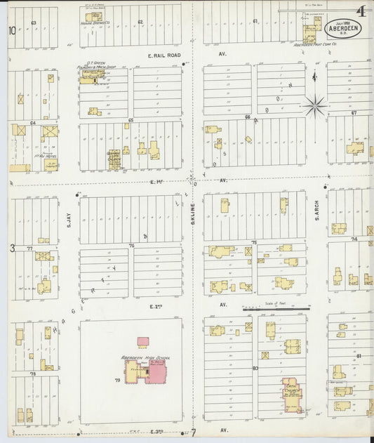 Sanborn Fire Insurance Map from Aberdeen, Brown County, South Dakota (1898), Sheet #0004 - Historic Sanborn Fire Insurance Map Print, vintage old map wall art, antique decor, genealogy gift, South Dakota South Dakota map