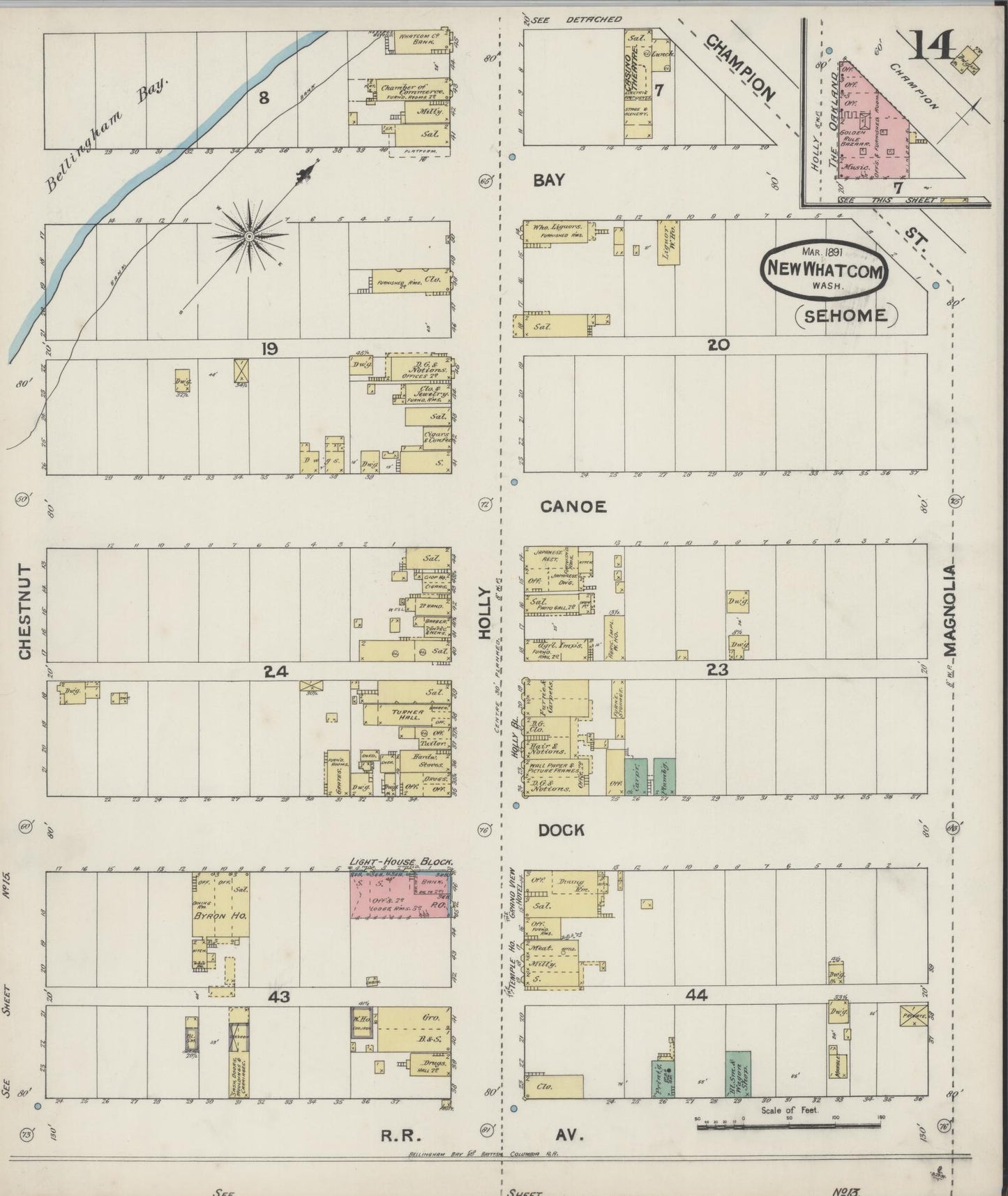 Sanborn Fire Insurance Map from New Whatcom, Whatcom County, Washington (1891), Sheet #0014 - Complete Map Set gallery image, historic Sanborn map, vintage wall art, Washington Washington