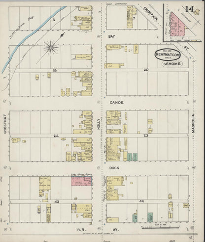 Sanborn Fire Insurance Map from New Whatcom, Whatcom County, Washington (1891), Sheet #0014 - Complete Map Set gallery image, historic Sanborn map, vintage wall art, Washington Washington