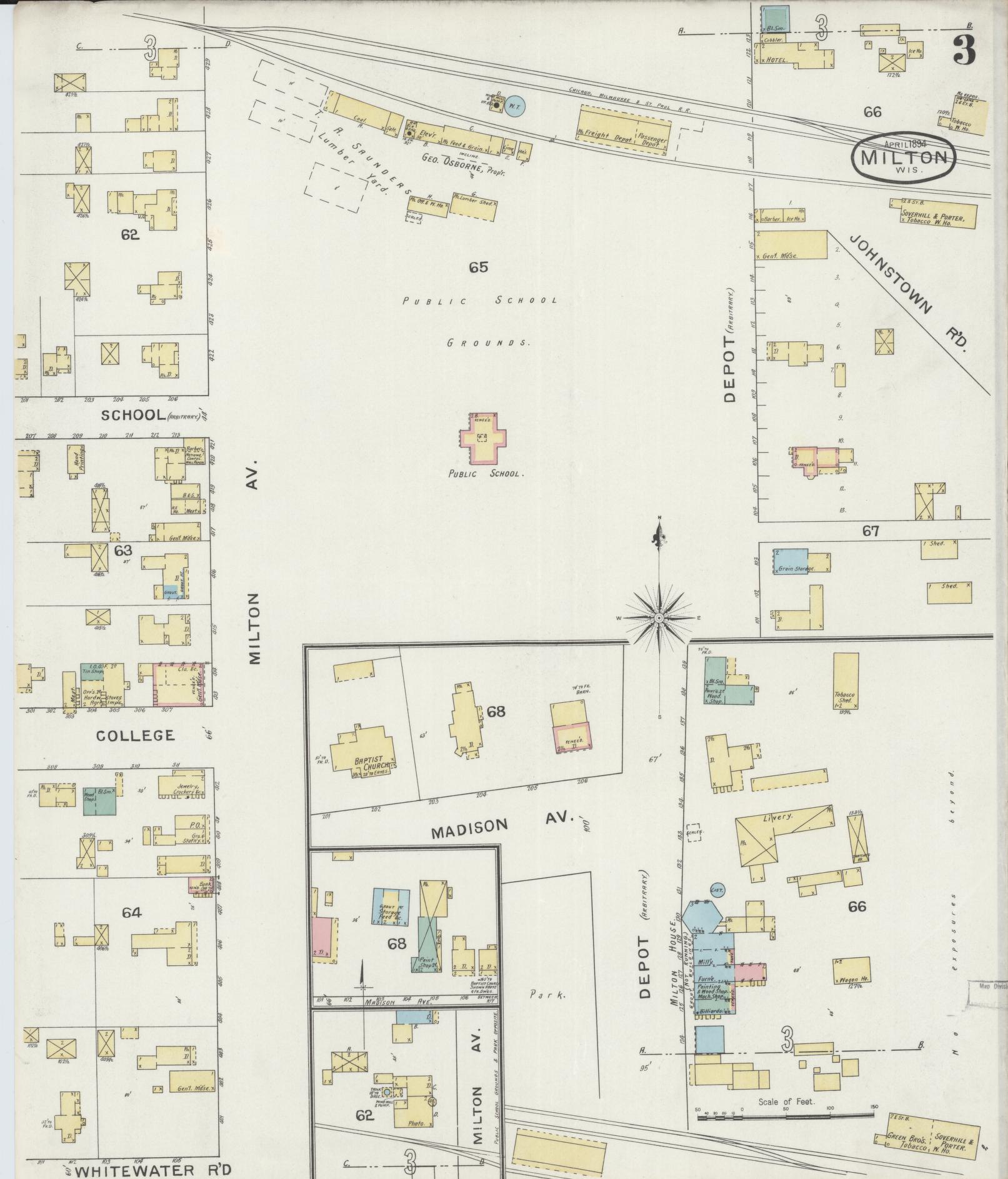 Sanborn Fire Insurance Map from Milton, Rock County, Wisconsin (1894), Sheet #0003 - Historic Sanborn Fire Insurance Map Print, vintage old map wall art, antique decor, genealogy gift, Wisconsin Wisconsin map