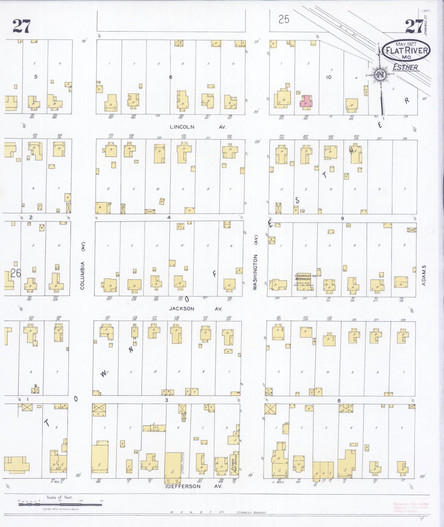 Sanborn Fire Insurance Map from Flat River, Saint Francois County, Missouri (1927), Sheet #0027 - Historic Sanborn Fire Insurance Map Print, vintage old map wall art, antique decor, genealogy gift, Missouri Missouri map