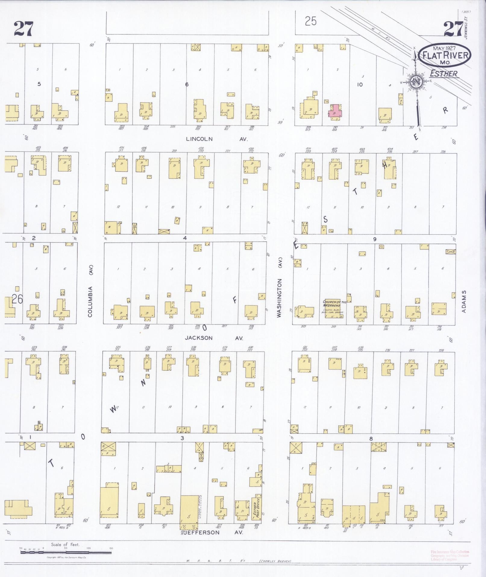 Sanborn Fire Insurance Map from Flat River, Saint Francois County, Missouri (1927), Sheet #0027 - Historic Sanborn Fire Insurance Map Print, vintage old map wall art, antique decor, genealogy gift, Missouri Missouri map