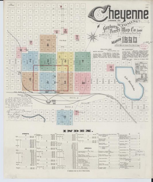 Sanborn Fire Insurance Map from Cheyenne, Laramie County, Wyoming. (1890) – Historic Sanborn Fire Insurance Map Print