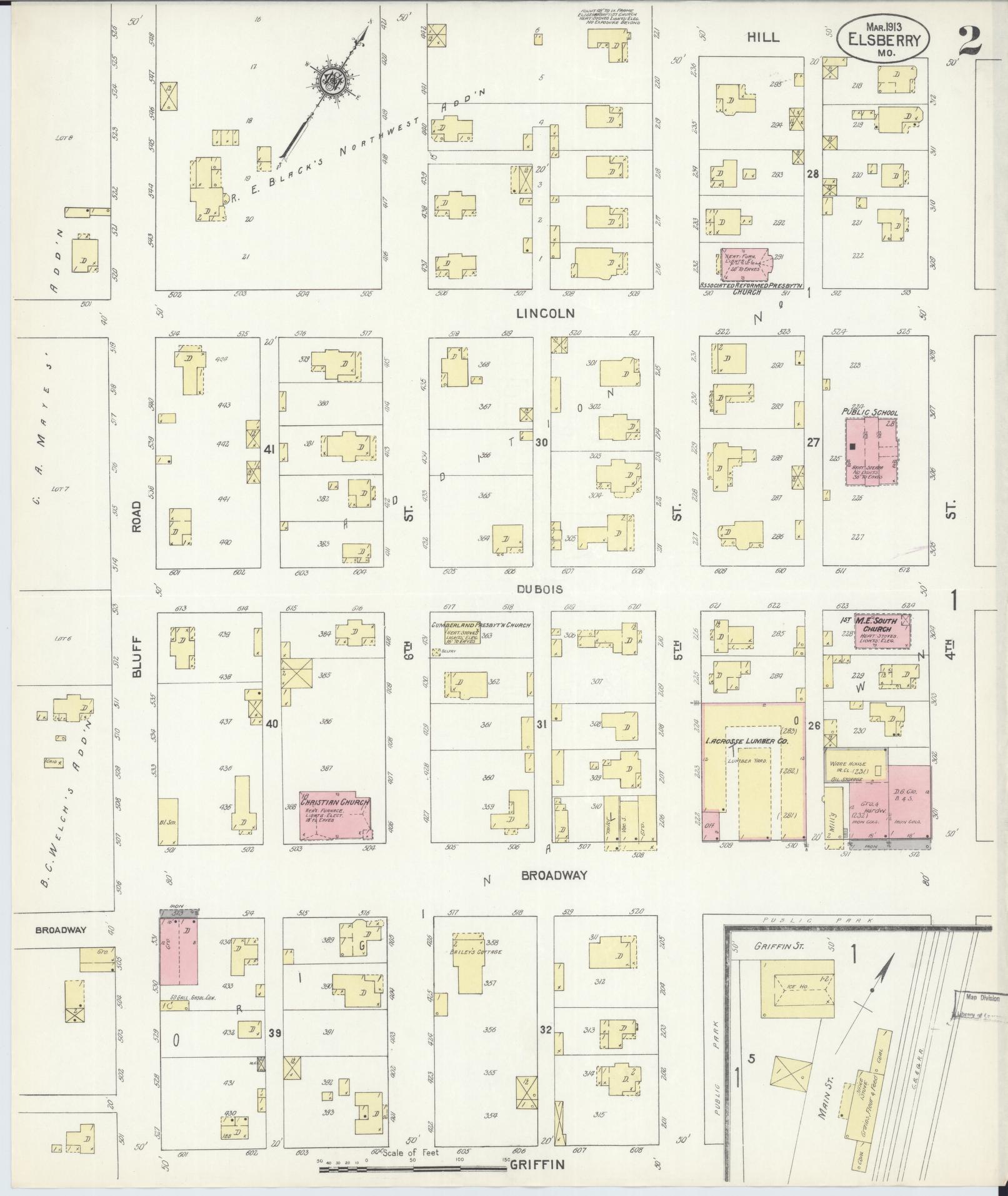 Sanborn Fire Insurance Map from Elsberry, Lincoln County, Missouri (1913), Sheet #0002 - Complete Map Set gallery image, historic Sanborn map, vintage wall art, Missouri Missouri