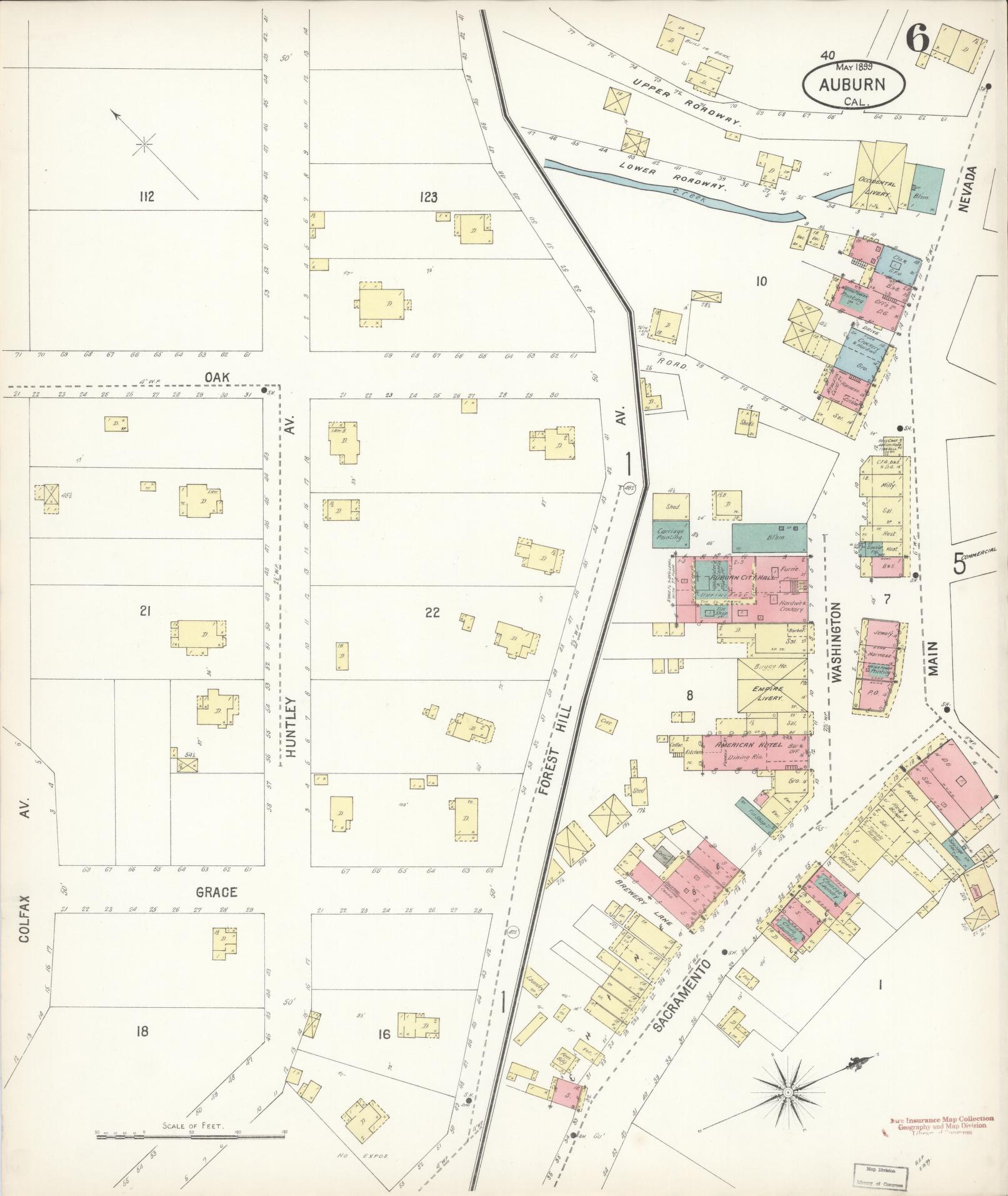 Sanborn Fire Insurance Map from Auburn, Placer County, California (1899), Sheet #0006 - Historic Sanborn Fire Insurance Map Print, vintage old map wall art, antique decor, genealogy gift, California California map