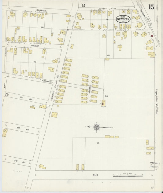 Sanborn Fire Insurance Map from New Bern, Craven County, North Carolina (1913), Sheet #0015 - Historic Sanborn Fire Insurance Map Print, vintage old map wall art, antique decor, genealogy gift, North Carolina North Carolina map