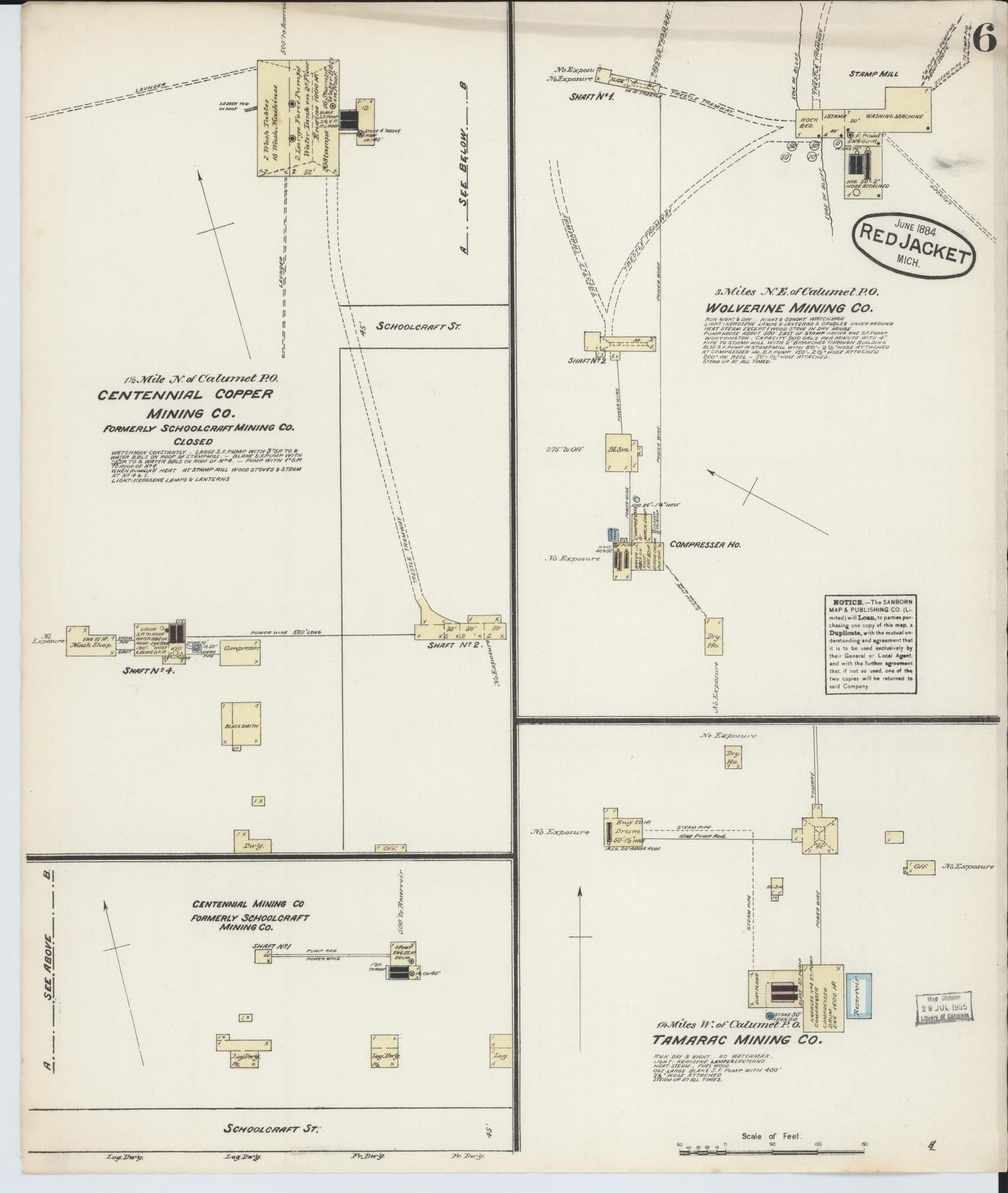 Sanborn Fire Insurance Map from Red Jacket, Houghton County, Michigan (1884), Sheet #0006 - Complete Map Set gallery image, historic Sanborn map, vintage wall art, Michigan Michigan