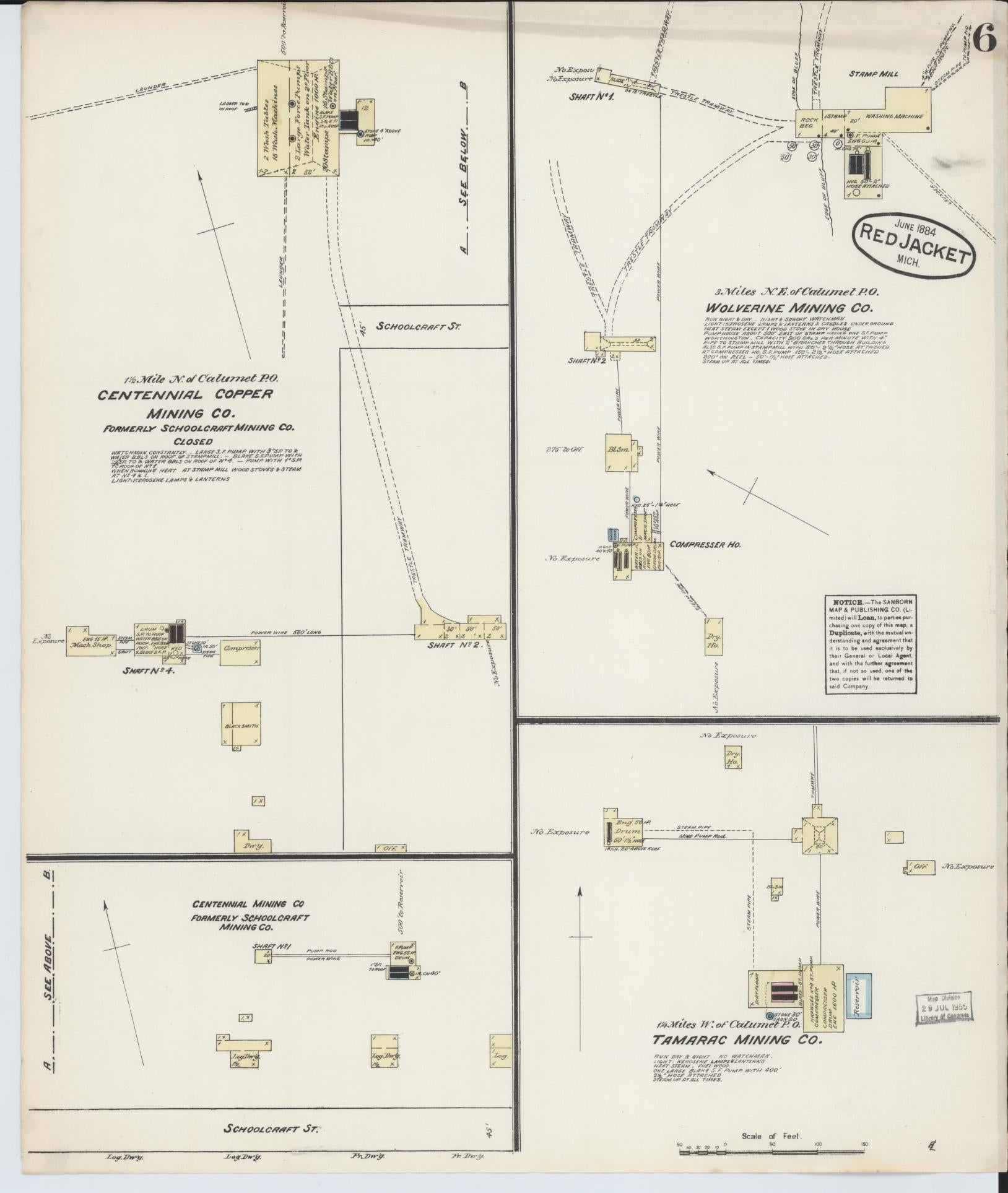 Sanborn Fire Insurance Map from Red Jacket, Houghton County, Michigan (1884), Sheet #0006 - Complete Map Set gallery image, historic Sanborn map, vintage wall art, Michigan Michigan