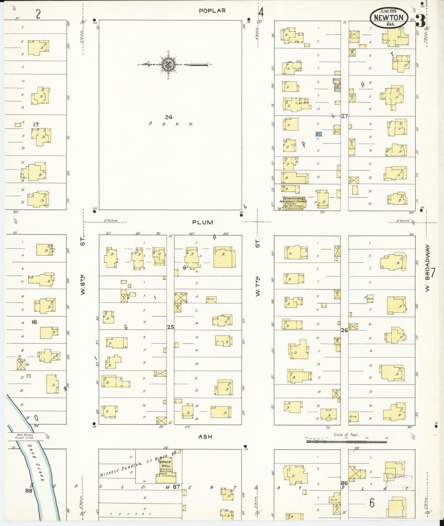Sanborn Fire Insurance Map from Newton, Harvey County, Kansas (1915), Sheet #0003 - Historic Sanborn Fire Insurance Map Print, vintage old map wall art, antique decor, genealogy gift, Kansas Kansas map