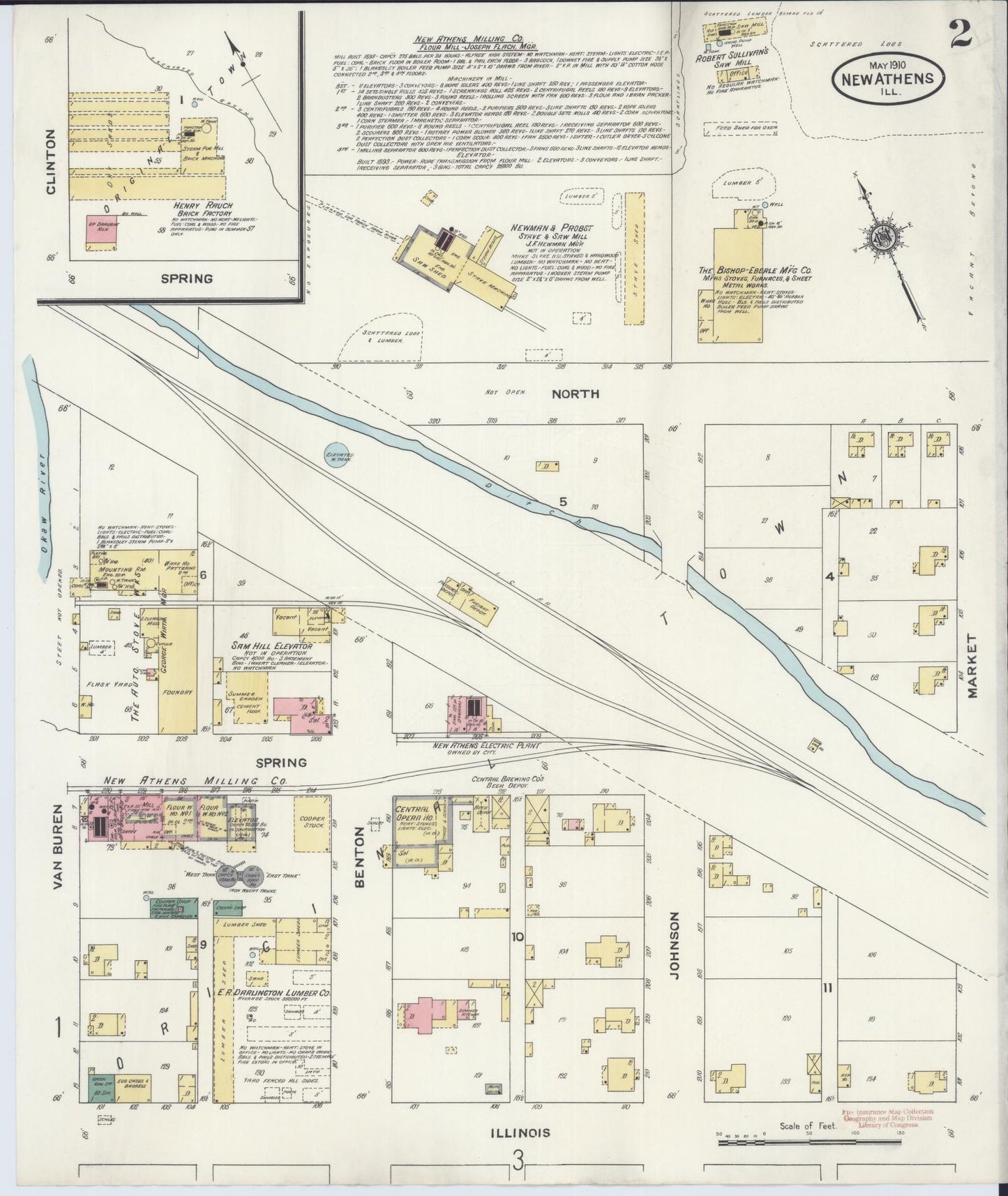 Sanborn Fire Insurance Map from New Athens, Saint Clair County, Illinois (1910), Sheet #0002 - Complete Map Set gallery image, historic Sanborn map, vintage wall art, Illinois Illinois