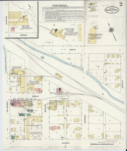 Sanborn Fire Insurance Map from New Athens, Saint Clair County, Illinois (1910), Sheet #0002 - Complete Map Set gallery image, historic Sanborn map, vintage wall art, Illinois Illinois