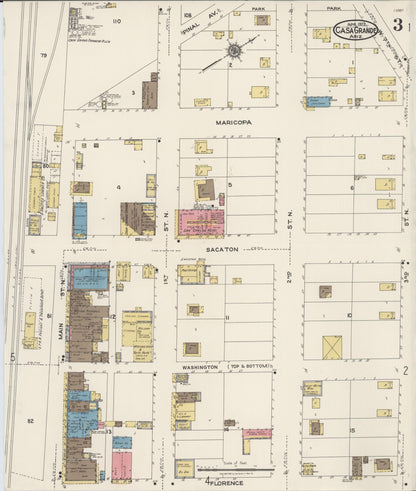 Sanborn Fire Insurance Map from Casa Grande, Pinal County, Arizona (1922), Sheet #0003 - Complete Map Set gallery image, historic Sanborn map, vintage wall art, Arizona Arizona