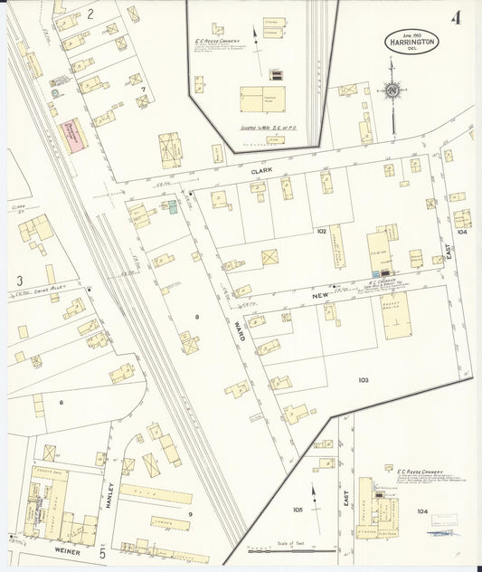 Sanborn Fire Insurance Map from Harrington, Kent County, Delaware (1910), Sheet #0004 - Historic Sanborn Fire Insurance Map Print, vintage old map wall art, antique decor, genealogy gift, Delaware Delaware map