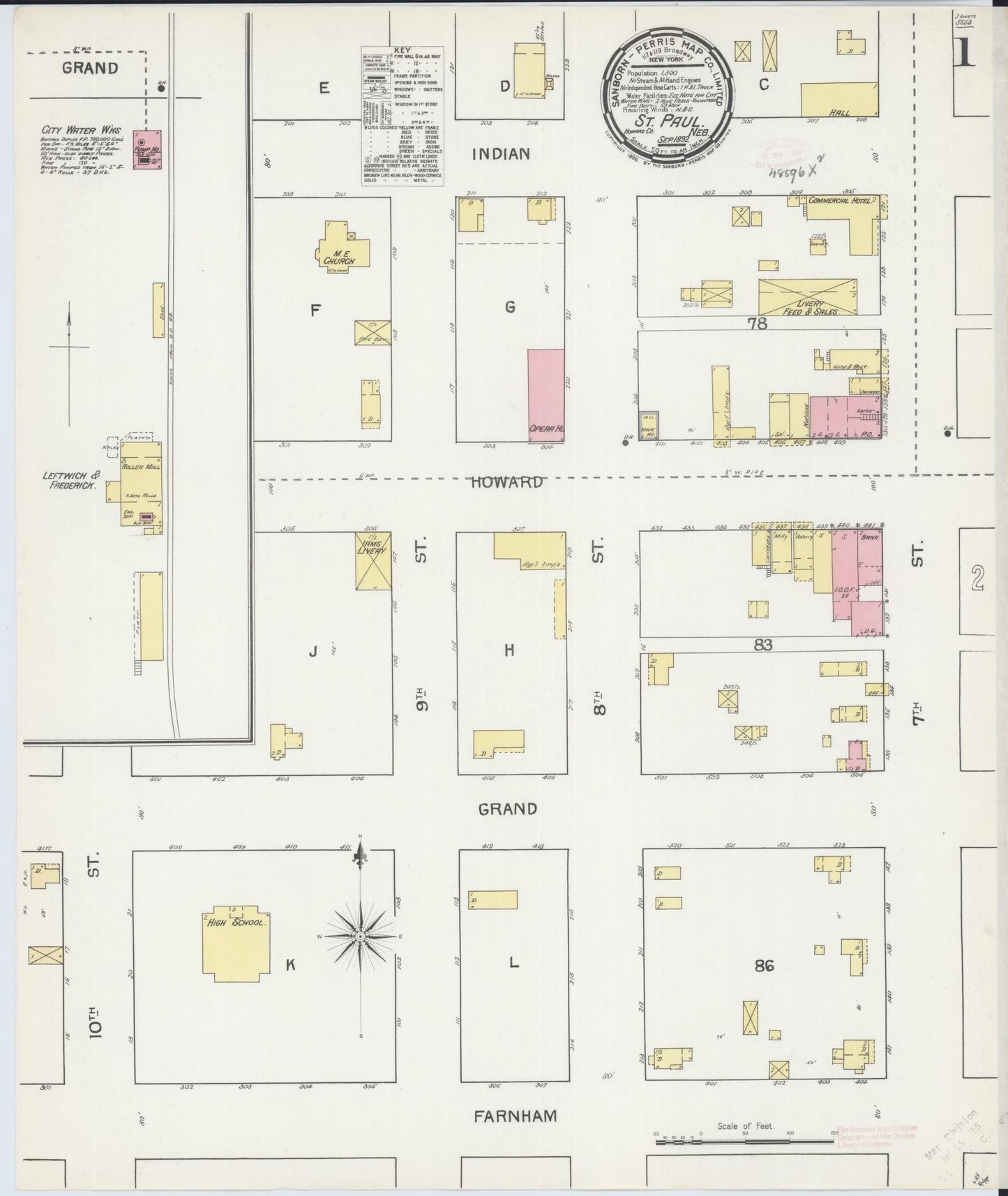 Sanborn Fire Insurance Map from Saint Paul, Howard County, Nebraska (1892), Sheet #0001 - Historic Sanborn Fire Insurance Map Print, vintage old map wall art, antique decor, genealogy gift, Nebraska Nebraska map