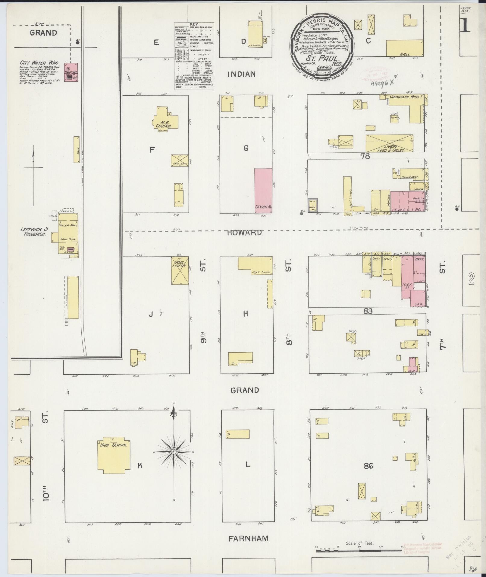 Sanborn Fire Insurance Map from Saint Paul, Howard County, Nebraska (1892), Sheet #0001 - Historic Sanborn Fire Insurance Map Print, vintage old map wall art, antique decor, genealogy gift, Nebraska Nebraska map