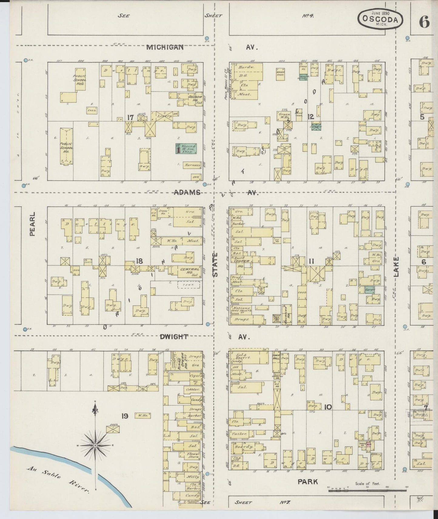 Sanborn Fire Insurance Map from Oscoda, Iosco County, Michigan (1890), Sheet #0006 - Complete Map Set gallery image, historic Sanborn map, vintage wall art, Michigan Michigan