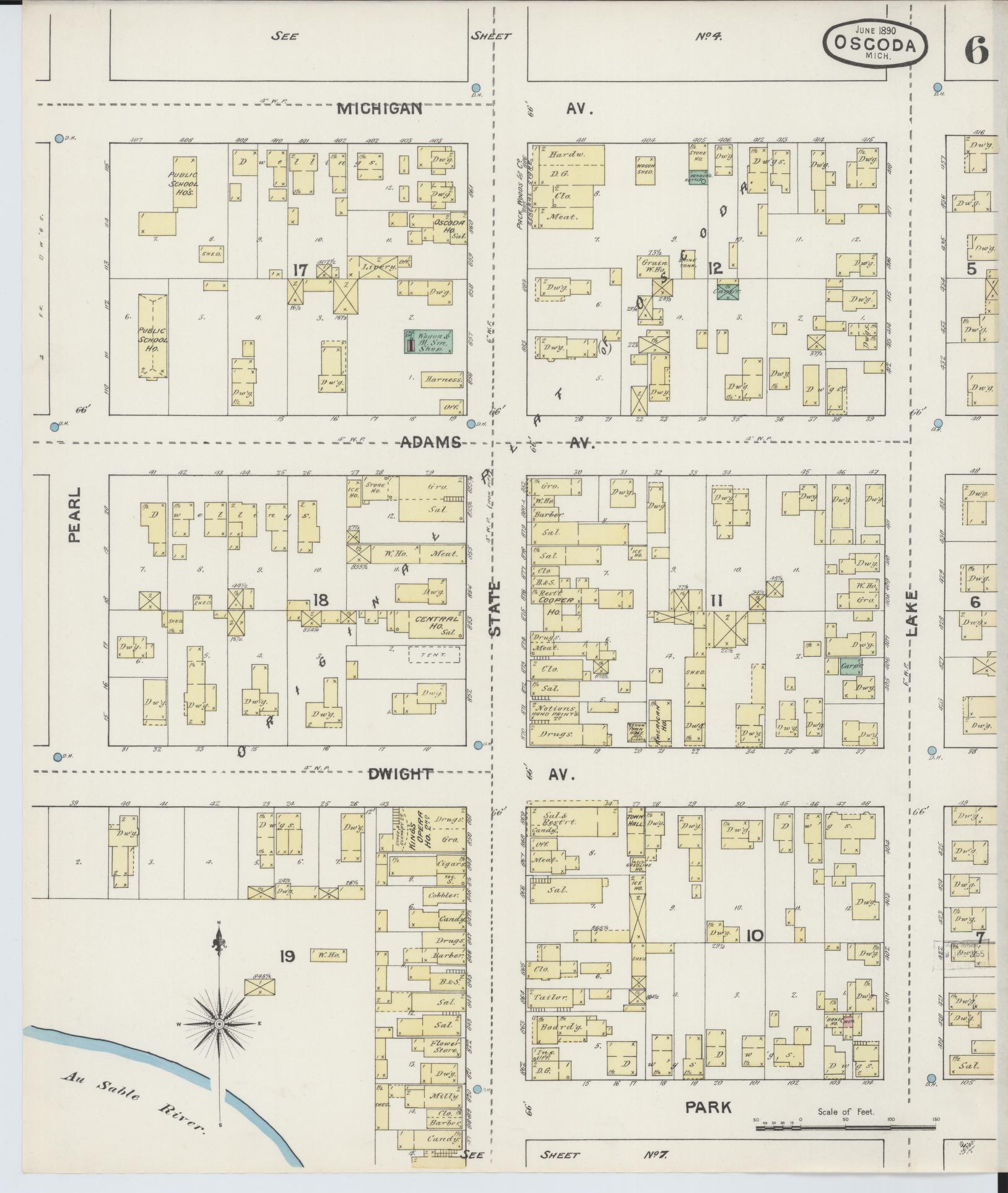 Sanborn Fire Insurance Map from Oscoda, Iosco County, Michigan (1890), Sheet #0006 - Complete Map Set gallery image, historic Sanborn map, vintage wall art, Michigan Michigan