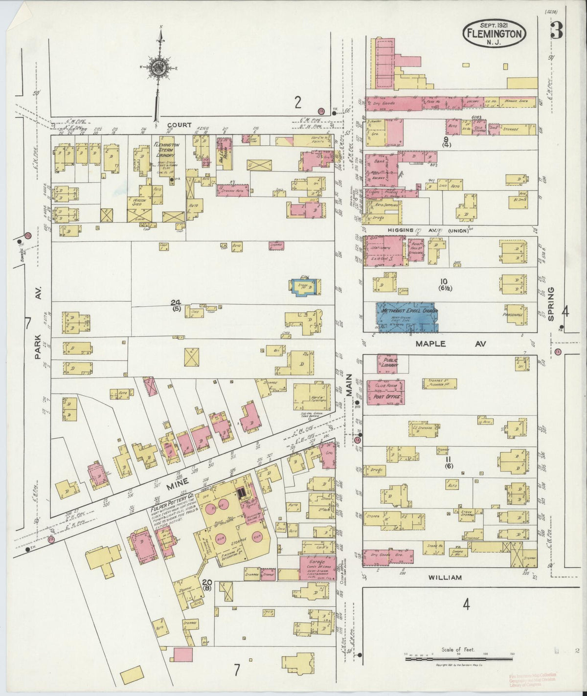 Sanborn Fire Insurance Map from Flemington, Hunterdon County, New Jersey (1921), Sheet #0003 - Complete Map Set gallery image, historic Sanborn map, vintage wall art, New Jersey New Jersey