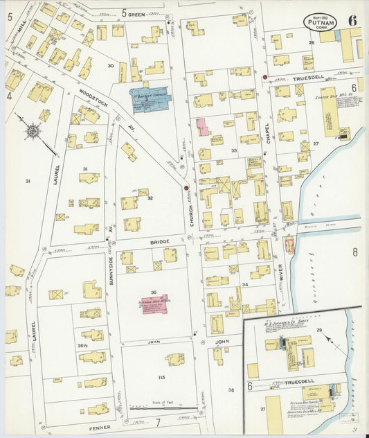 Sanborn Fire Insurance Map from Putnam, Windham County, Connecticut (1910), Sheet #0006 - Historic Sanborn Fire Insurance Map Print, vintage old map wall art, antique decor, genealogy gift, Connecticut Connecticut map