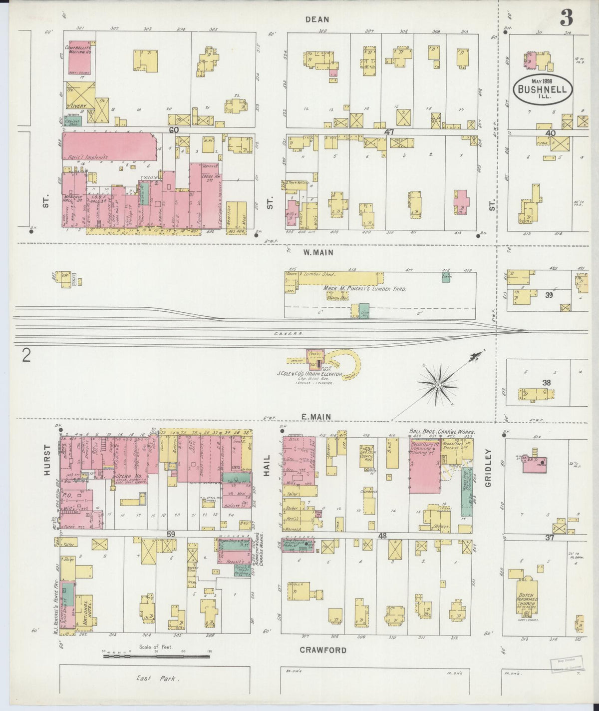 Sanborn Fire Insurance Map from Bushnell, Mcdonough County, Illinois (1898), Sheet #0003 - Complete Map Set gallery image, historic Sanborn map, vintage wall art, Illinois Illinois