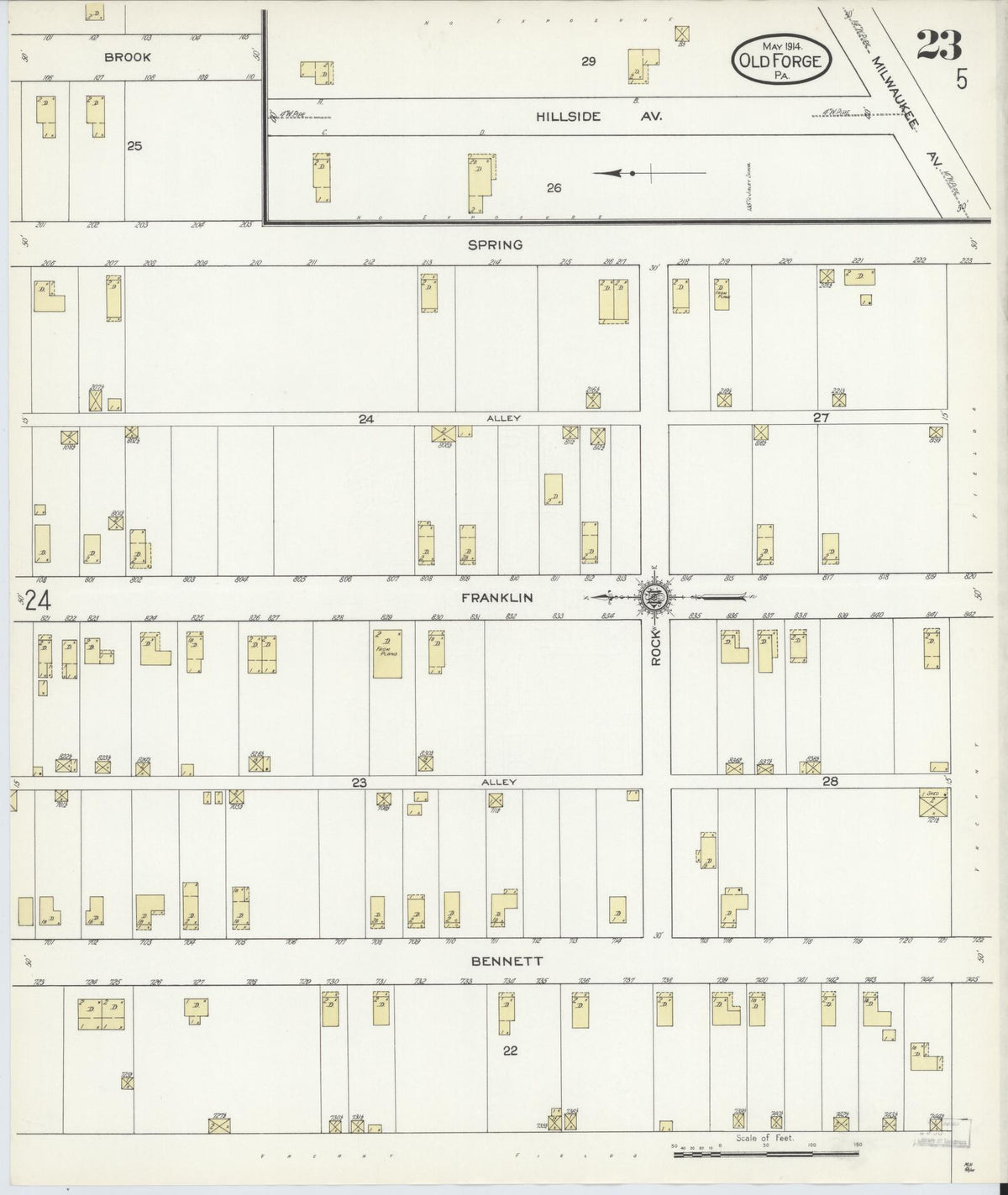 Sanborn Fire Insurance Map from Old Forge, Lackawanna County, Pennsylvania (1914), Sheet #0023 - Historic Sanborn Fire Insurance Map Print, vintage old map wall art, antique decor, genealogy gift, Pennsylvania Pennsylvania map