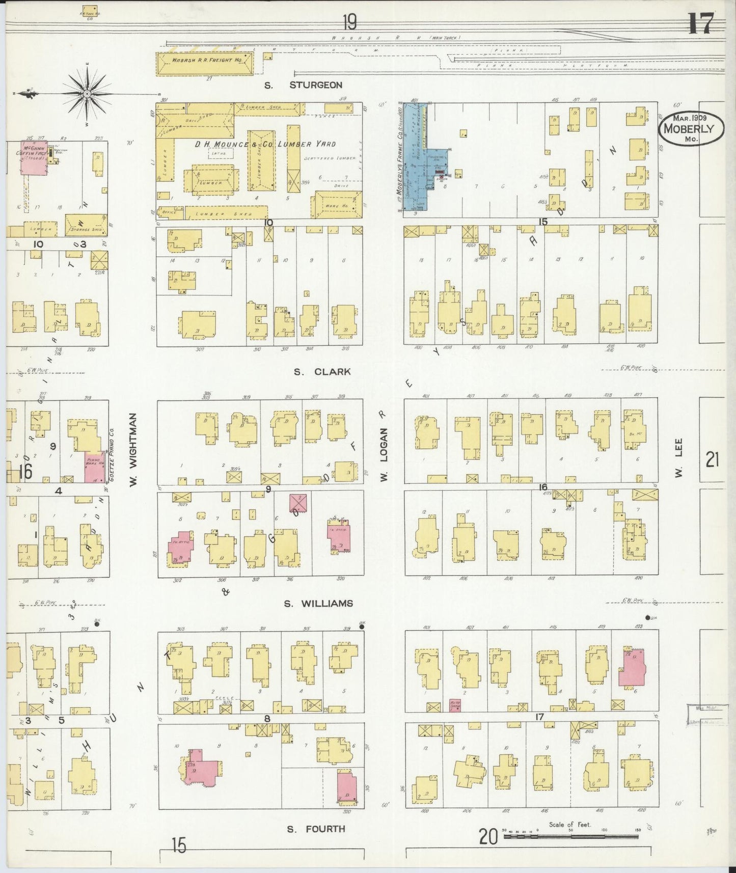 Sanborn Fire Insurance Map from Moberly, Randolph County, Missouri (1909), Sheet #0017 - Historic Sanborn Fire Insurance Map Print, vintage old map wall art, antique decor, genealogy gift, Missouri Missouri map